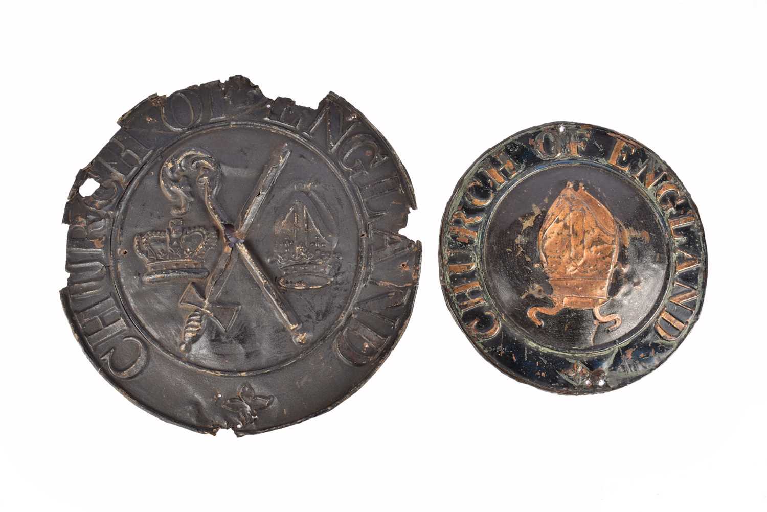 Lot 11 - Two 19th Century circular tin Church of England Life and Fire Assurance Trust and Annuity Institution signs