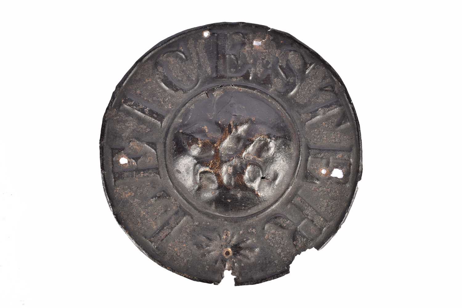 Lot 12 - A 19th Century Leicester Fire Office circular tin cinquefoil sign