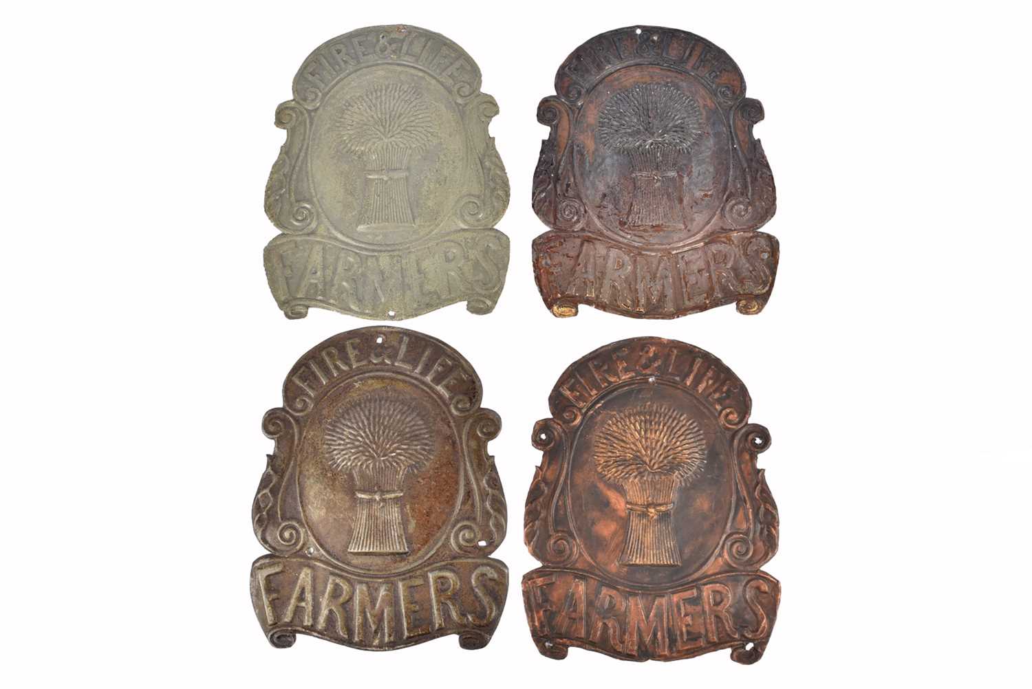 Lot 54 - Four copper and zinc 19th Century The Farmers and General Fire and Life Insurance Institution firemarks