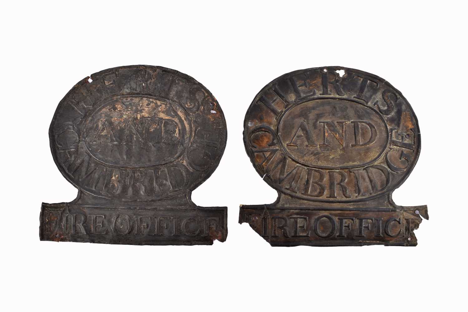Lot 71 - Two 19th Century copper Hertfordshire and Cambridge Fire Office firemarks