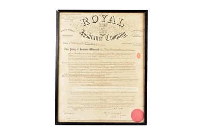Lot 230 - Framed and glazed Royal Fire and Life Insurance Company policy