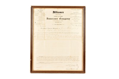 Lot 231 - Framed Alliance British and Foreign Life and Fire Assurance Company Policy