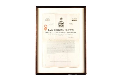 Lot 240 - Framed Law Union & Crown Fire & Life Insurance Company policy