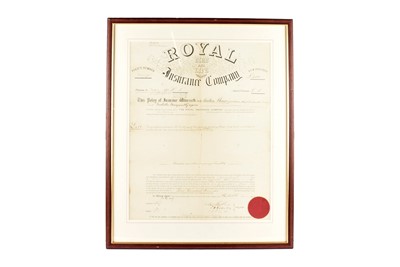 Lot 249 - Framed and glazed Royal Fire and Life Insurance Company policy