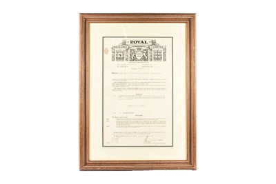 Lot 262 - Framed and glazed Royal Insurance Company Limited Isurance Policy