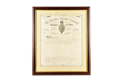 Lot 275 - Framed and glazed The Lancashire Inurance Company Policy