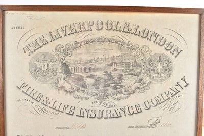 Lot 282 - Framed and glazed The Liverpool & London Fire & Life Insurance Company Policy