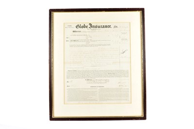 Lot 287 - Framed and glazed Globe Insurance Policy