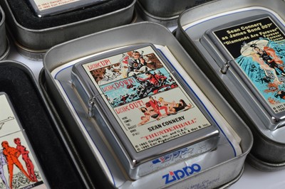 Lot 264 - A set of eight 1996 James Bond Film Zippo Lighters