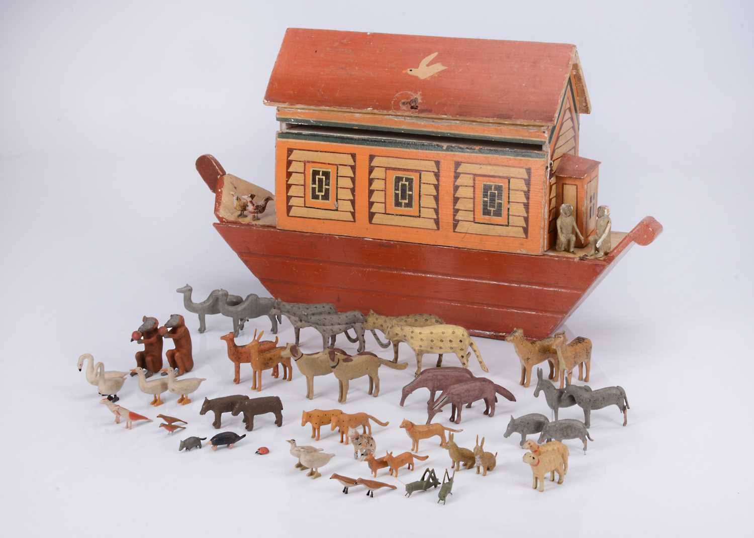 Lot 216 - A rare Erzgebirge Noah’s Ark and animals with very rare ark animal list