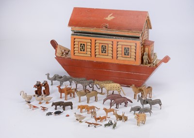 Lot 216 - A rare Erzgebirge Noah’s Ark and animals with very rare ark animal list