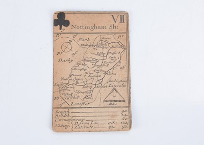 Lot 235 - A rare single Robert Morden Miniature Map Playing Card for the VII of Clubs, probably circa 1676