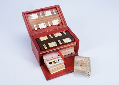 Lot 240 - A fine Maudie & Sons of Piccadilly red Moroccan leather Rubicon Bezique set
