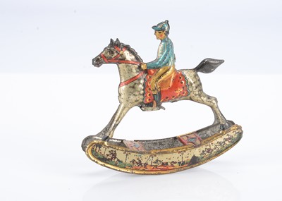 Lot 279 - A Meier lithographed tinplate Penny Toy rocking horse with jockey