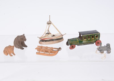 Lot 549 - Two Black Forest miniature bears and dolls’ house nursery toys