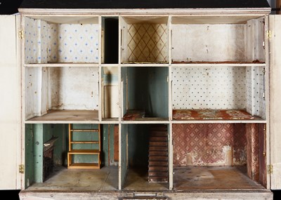 Lot 562 - A large 19th century English painted wooden red brick dolls’ house