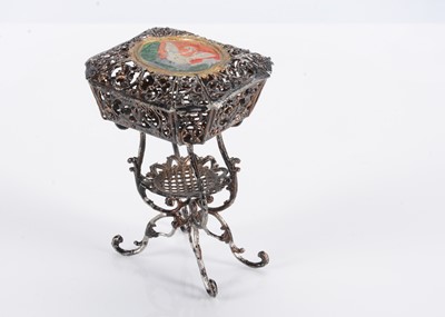 Lot 574 - A mid 19th century German soft metal work box on stand