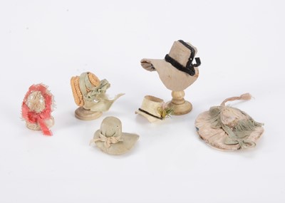 Lot 720 - Six 19th century dolls’ house doll’s hats