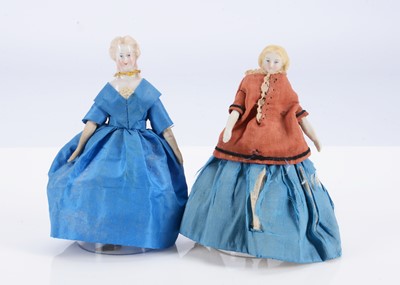 Lot 725 - Two 19th century dolls’ house shoulder-head dolls