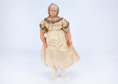 Lot 807 - An 19th century English poured wax child doll with Charles Morrell of Burlington Arcade stamp