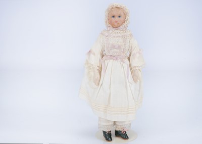 Lot 812 - A rare Montanari London Rag Baby wax mask doll, mid 19th century