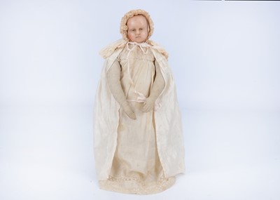 Lot 815 - A Montanari London Rag Baby wax mask doll, mid 19th century