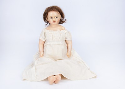 Lot 816 - A large English poured wax doll