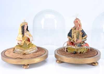 Lot 818 - A rare pair of early 19th century Henrietta Wade wax figures of Mrs and Mrs Siddons in Turkish costume