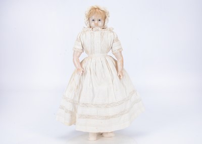 Lot 821 - An 19th English poured wax shoulder-head doll
