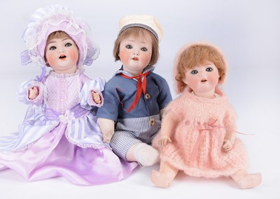 Lot 1016 - Three German bisque headed character babies