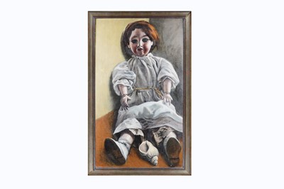 Lot 1020 - A large oil on canvas of German bisque child doll