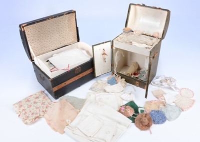 Lot 1038 - Two 19th century small domed doll's trunks with contents