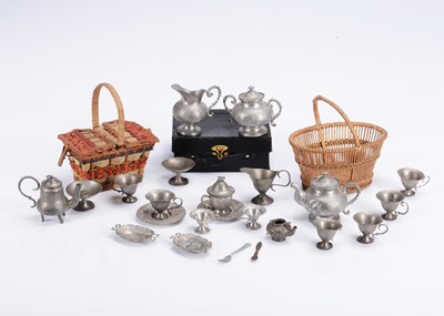 Lot 1053 - Doll's pewter tea set and dinner service