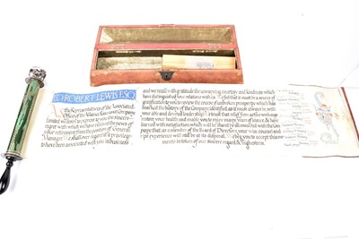 Lot 150 - An early 20th Century Scroll announcing the retirement of Robert Lewis Esq