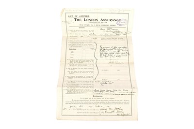 Lot 214 - The London Assurance life insurance policy proposal for Henry John Lawson