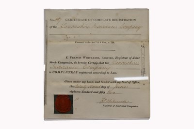 Lot 221 - A framed display stock registration certificate for Lancashire Insurance Company