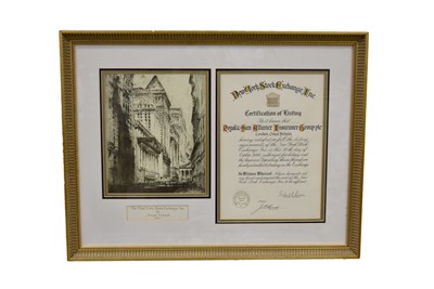 Lot 322 - Framed and glazed Certification of Listing of Royal & Sun Alliance Insurance Group PLC London Great Britain to the New York Stock Exchange