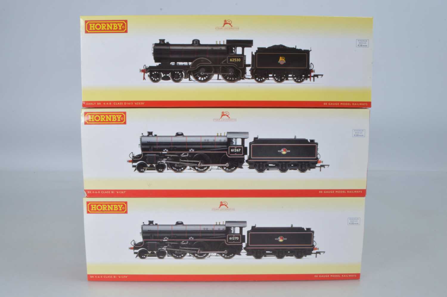 Lot 52 - Hornby (China) boxed 00 Gauge BR black Class B1 and D16 4-6-0  Locomotives and Tenders (3)