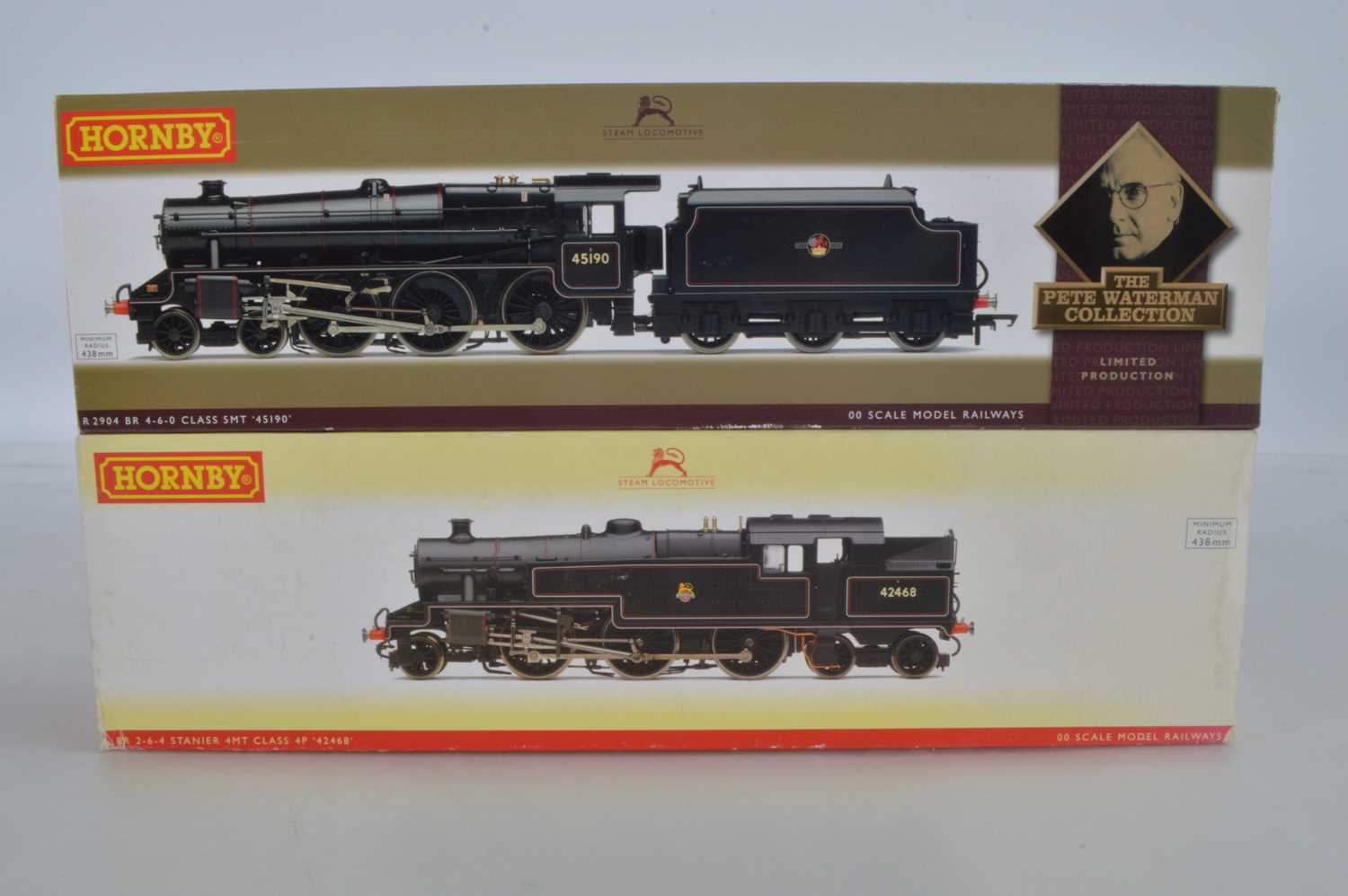 Lot 67 - Hornby (China) boxed 00 Gauge BR black Pete Waterman Collection Black 5 Locomotive and Tender and Stanier 4MT Class 4PT Tank Locomotive (2)