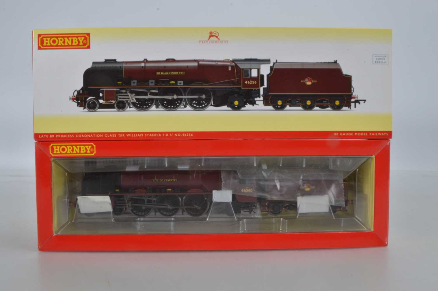 Lot 69 - Hornby (China) boxed 00 Gauge BR maroon Princess Coronation Class Locomotives and Tenders (2)