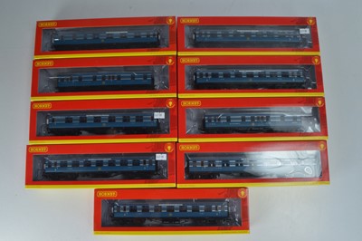 Lot 101 - Hornby (China) boxed 00 Gauge LMS Stanier 'The Coronation Scot' blue and silver Coaches (9)