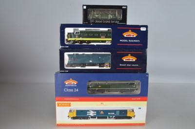 Lot 146 - Boxed 00 Gauge three Bachmann and a Hornby Diesel Locomotive and Dapol Diesel Brake Tender (5)