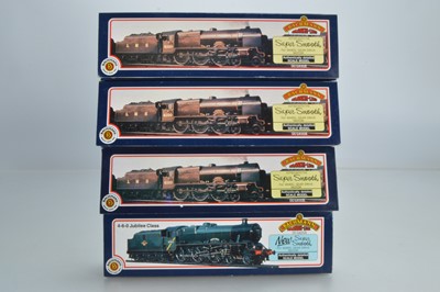 Lot 186 - Bachmann boxed 00 Gauge LMS crimson lake and one black Jubilee and Patriot Locomotives and Tenders (4)