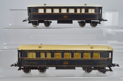 Lot 684 - Hornby O Gauge Wagon-Lits European Express blue Coaches  (2)