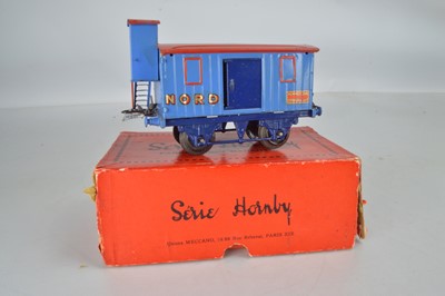 Lot 687 - French Hornby 0 Gauge No 1 Nord blue and red Brake Van with Look out in original box