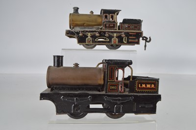Lot 715 - A Carette O Gauge Live steam -'0-4-0' Power model with single cylinder, No 500, together with a Bing version 0-4-0 single cylinder live stem Locomotive (2)