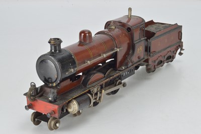Lot 737 - Marklin O Gauge Live Steam, 4-4-0 Locomotive and Tender, LMS lined maroon