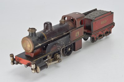 Lot 738 - Marklin O Gauge Live Steam,  '0-4-0' Locomotive and Tender , LMS lined maroon, No 385