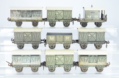 Lot 779 - Carette O Gauge Rolling stock, Midland Railway, 6  x Covered vans, 1 x cattle van, 1 x open coal wagon and 1 x guards van, (9)