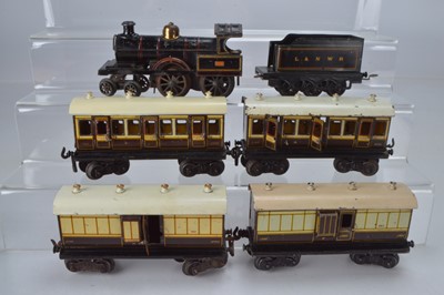 Lot 801 - Bing O Gauge 4-4-0 Locomotive and tender, L&NWR, No 513, with LNWR 2 x 1st/3rd Passenger coaches and 2 x all brake, (5)